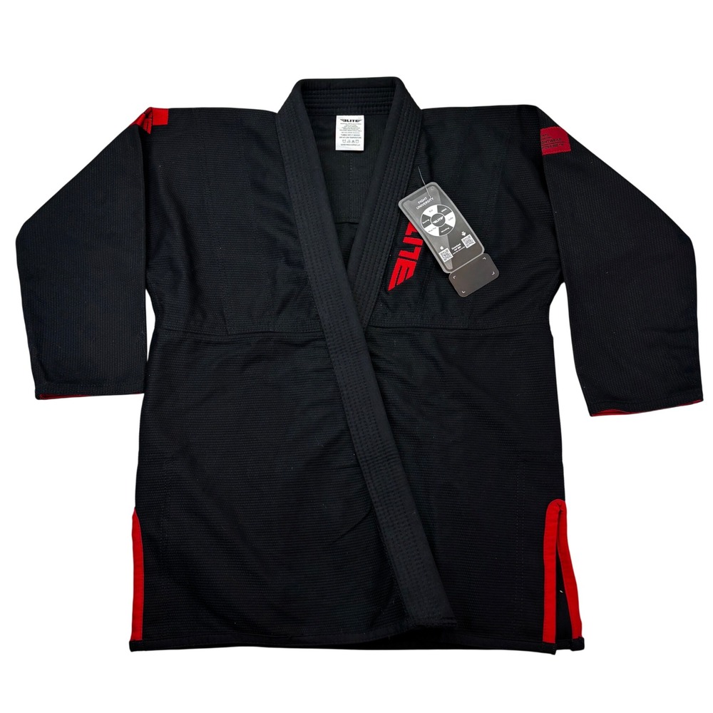 Elite Sports BJJ Gi Jacket Men Size A2 Black Red Technical Fightwear Pearl Weave